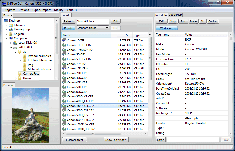 Full ExifTool GUI for Windows screenshot